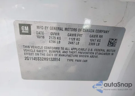 2017 Chevrolet Impala 2Lz from USA, damaged, VIN 2G1145S32H9132894